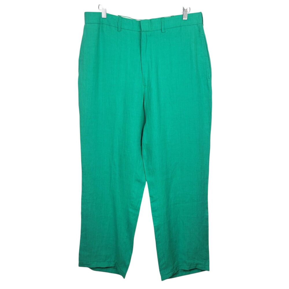 Polo Ralph Lauren 1980s Vintage Deadstock Green Classic Linen Pants Size 35x30